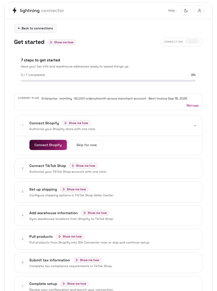 Get Started after creating a connection