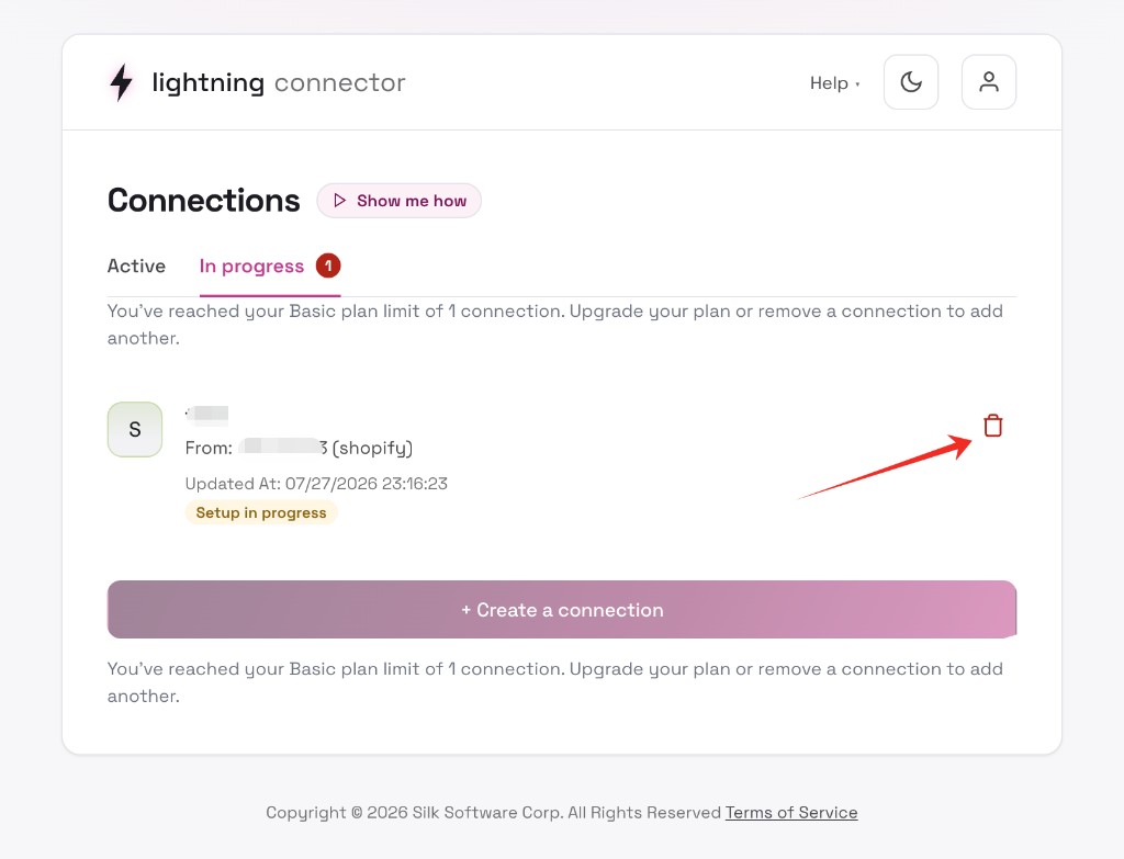 Delete a connection from the list
