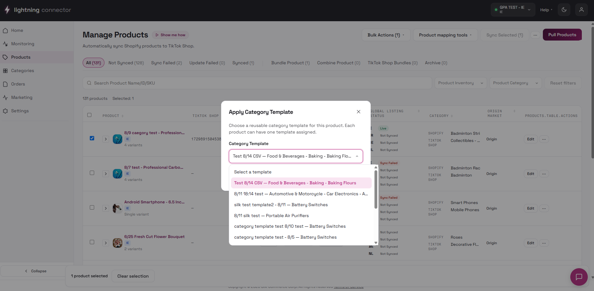 Apply Category Template to multiple products