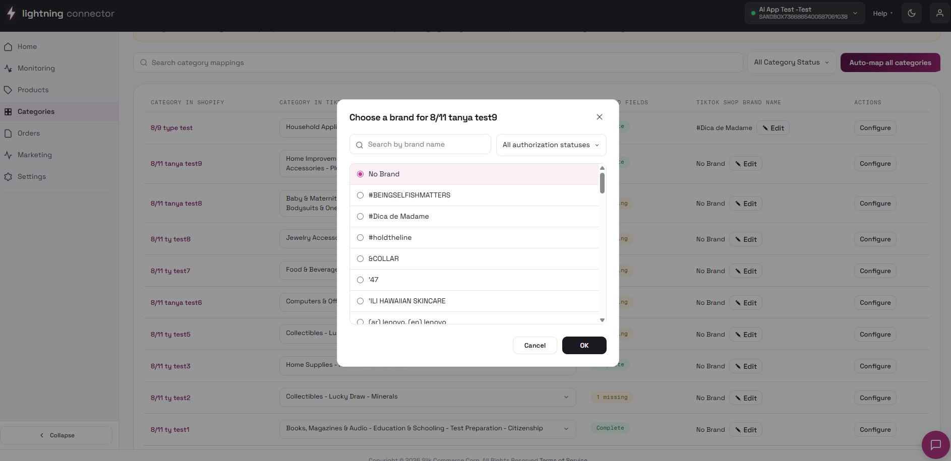 Choose Brand modal