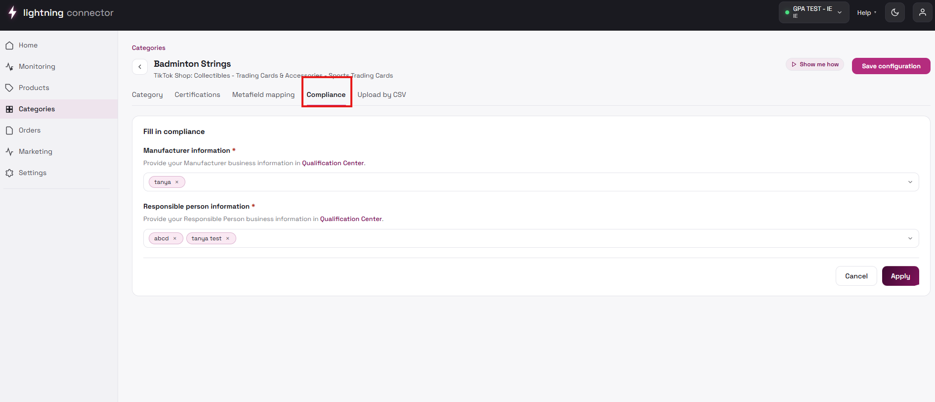 Compliance tab