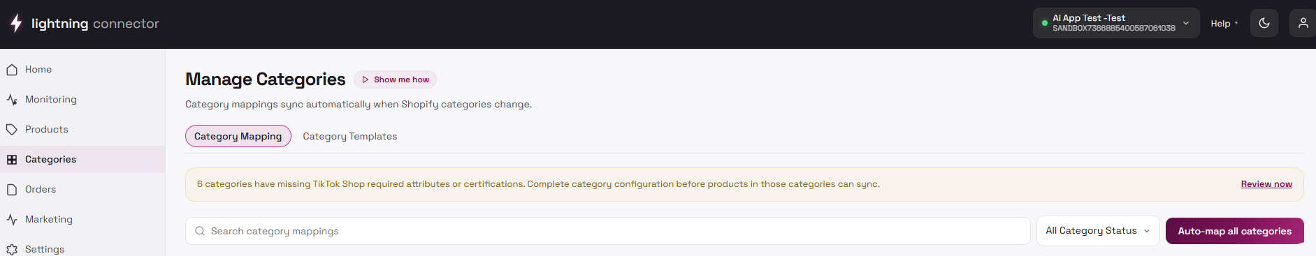 Manage Categories tabs overview