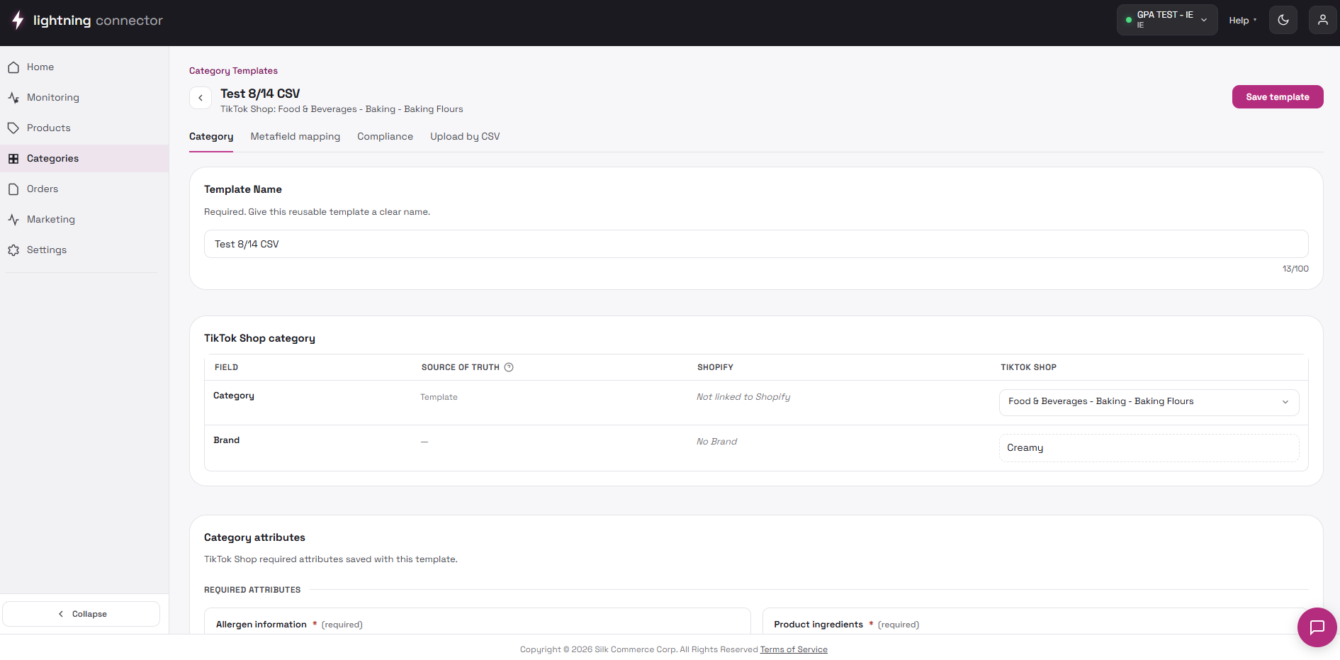 Category template detail