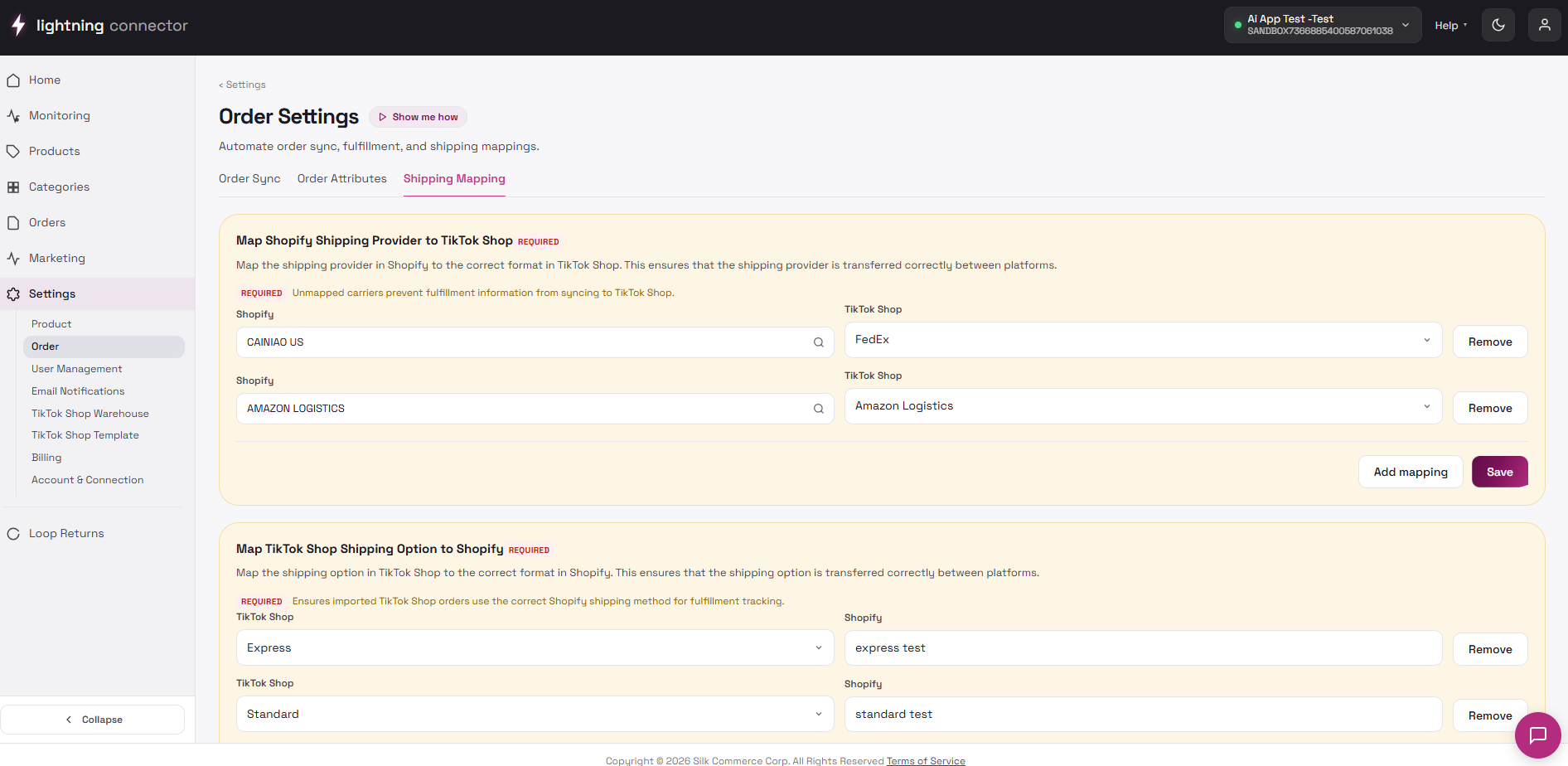 Shipping provider and option mappings