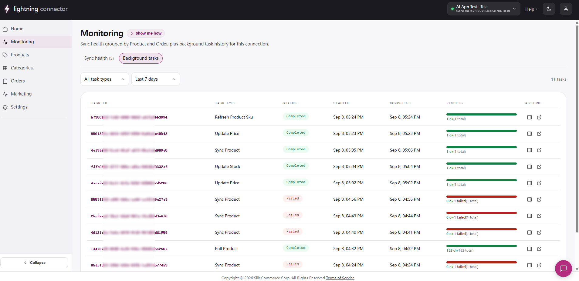 Monitoring background tasks tab