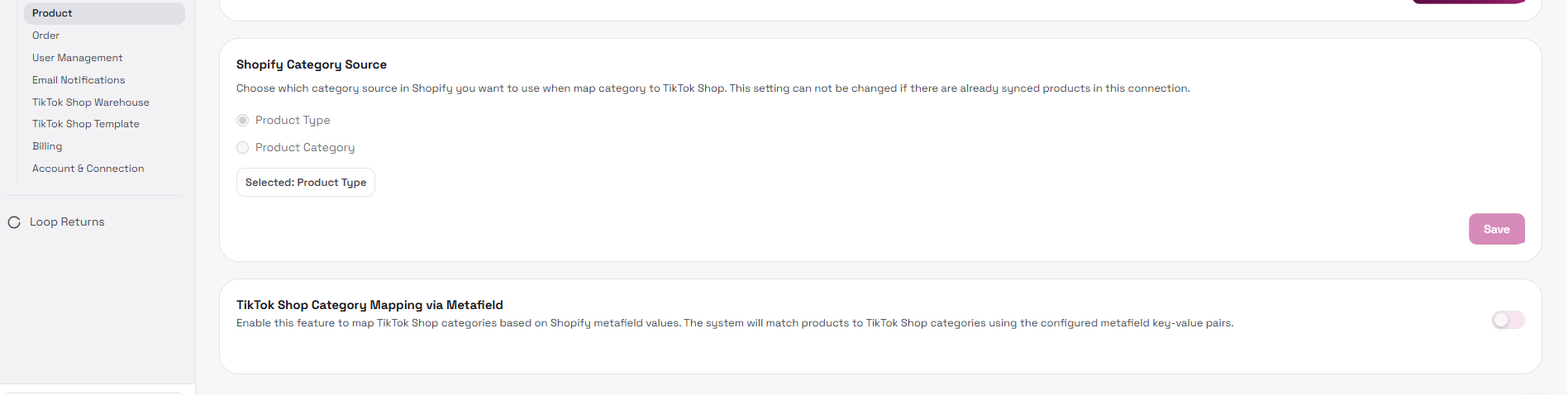 TikTok Shop category mapping via metafield