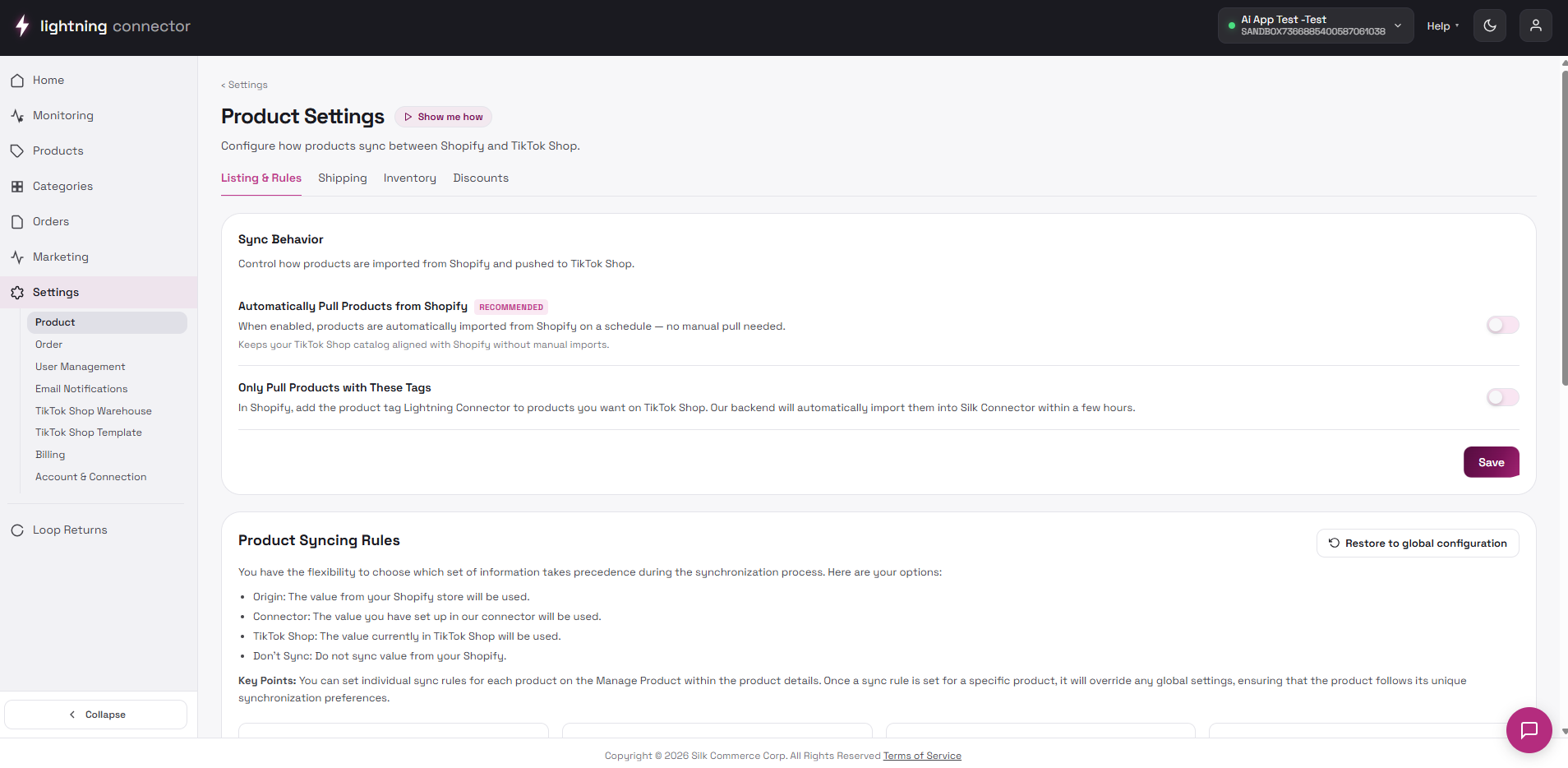 Product Settings overview