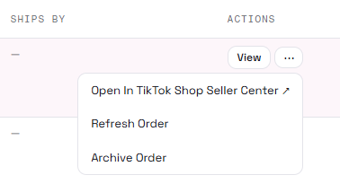 Manage Orders row actions