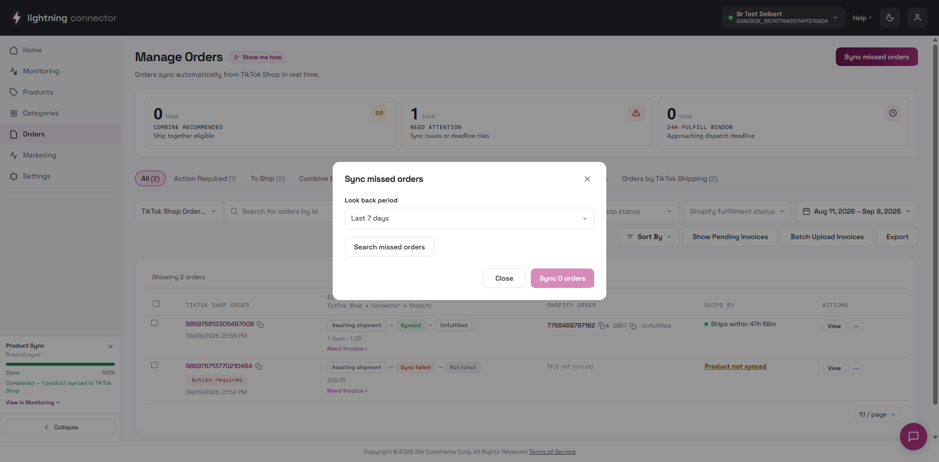 Sync missed orders