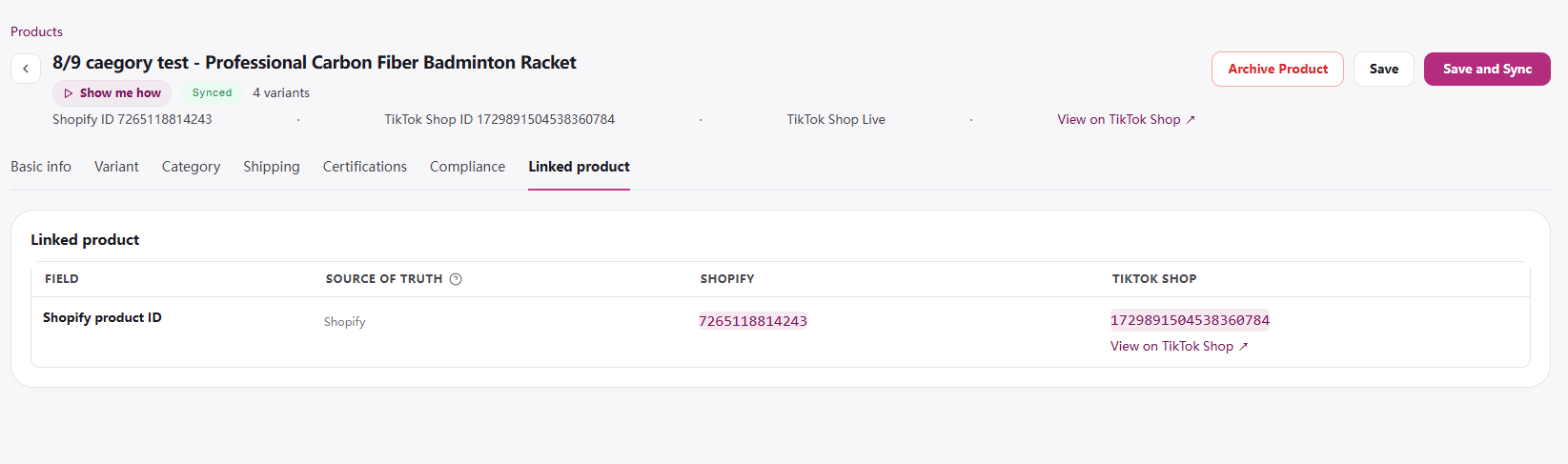 Product editor Linked product tab
