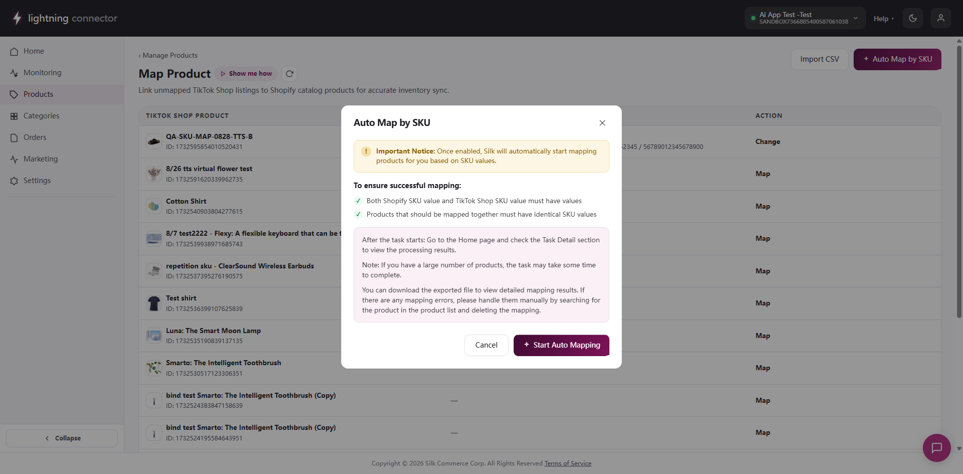 Product mapping Auto Map by SKU