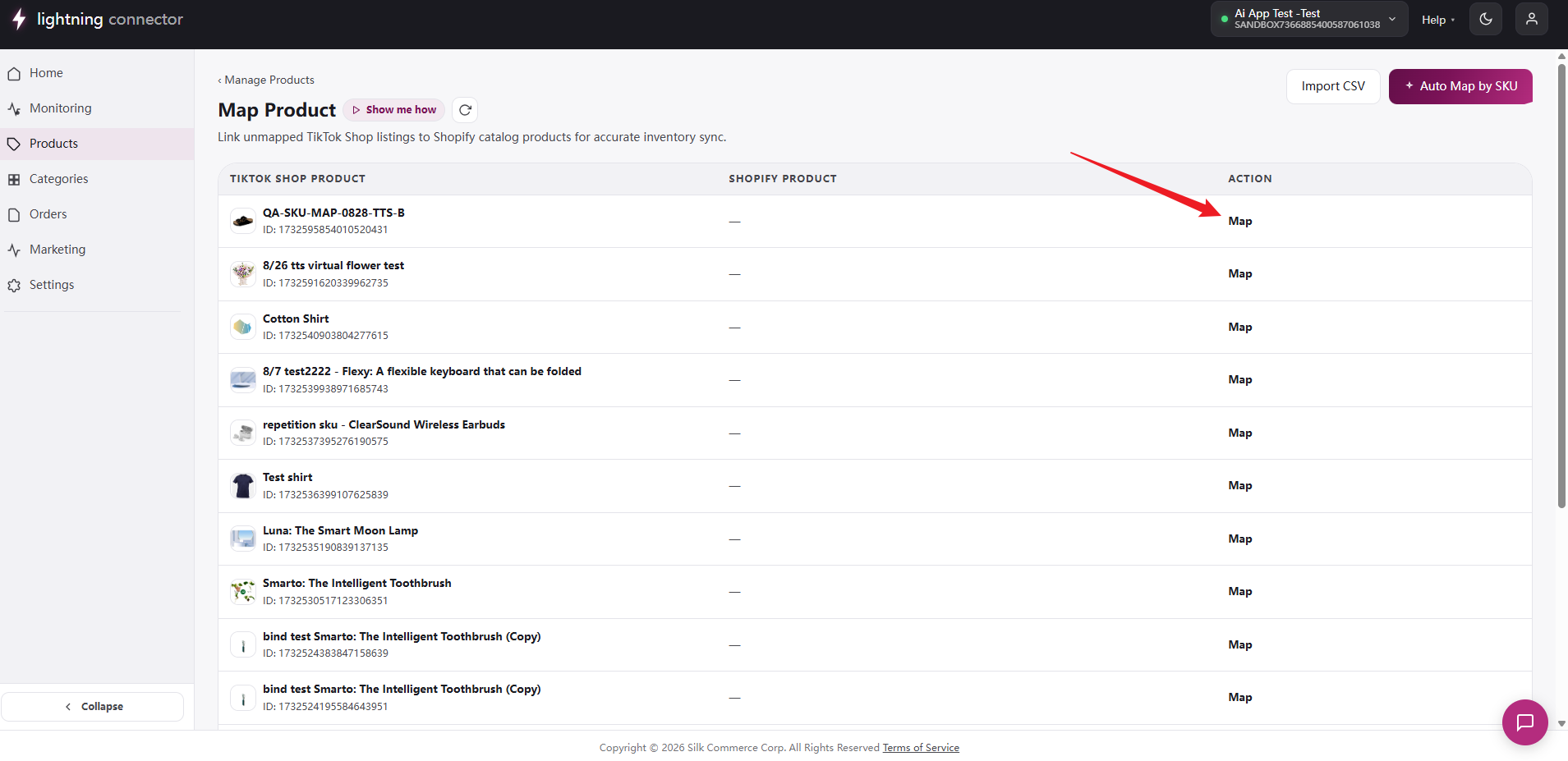 Product mapping manual mapping sidebar