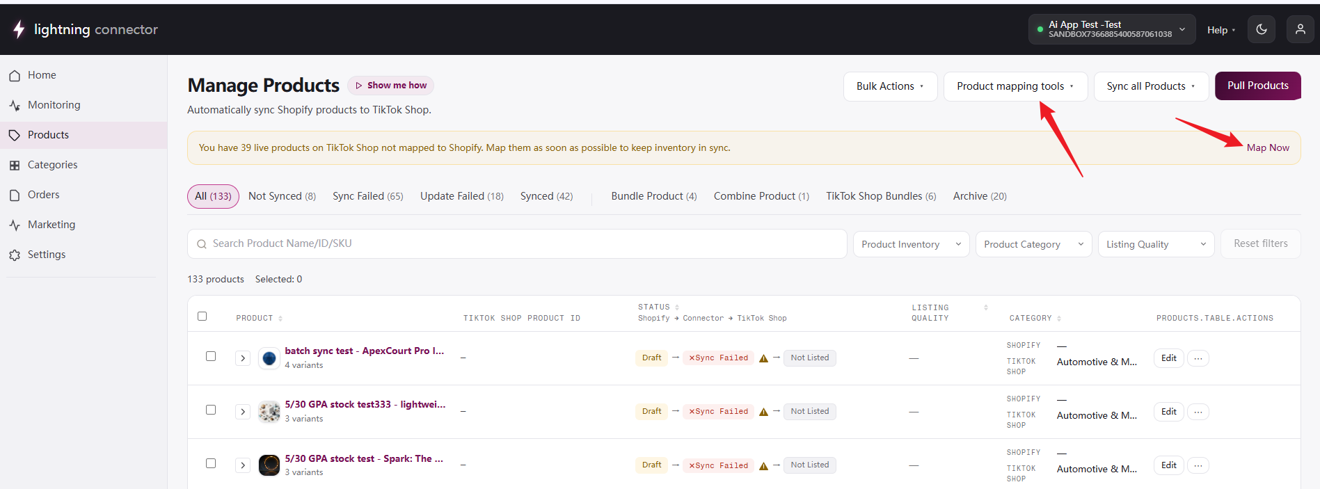 Product mapping workspace