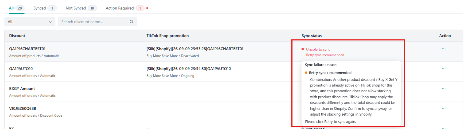 Combination warning and retry recommendation