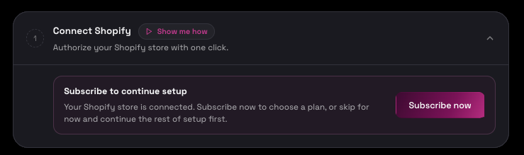 Subscribe to continue setup in dark mode