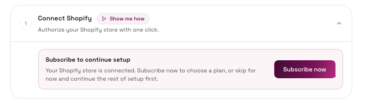 Subscribe to continue setup